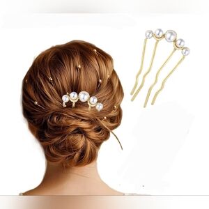 Elegant Faux Pearl Gold-Toned French Hair Fork BNIB